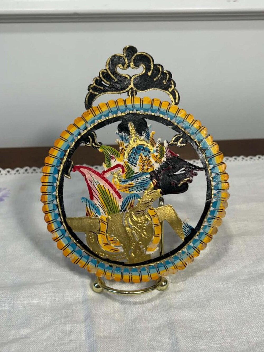 Vintage Indonesian Wayang Kulit Leather Shadow Puppet Wall Art